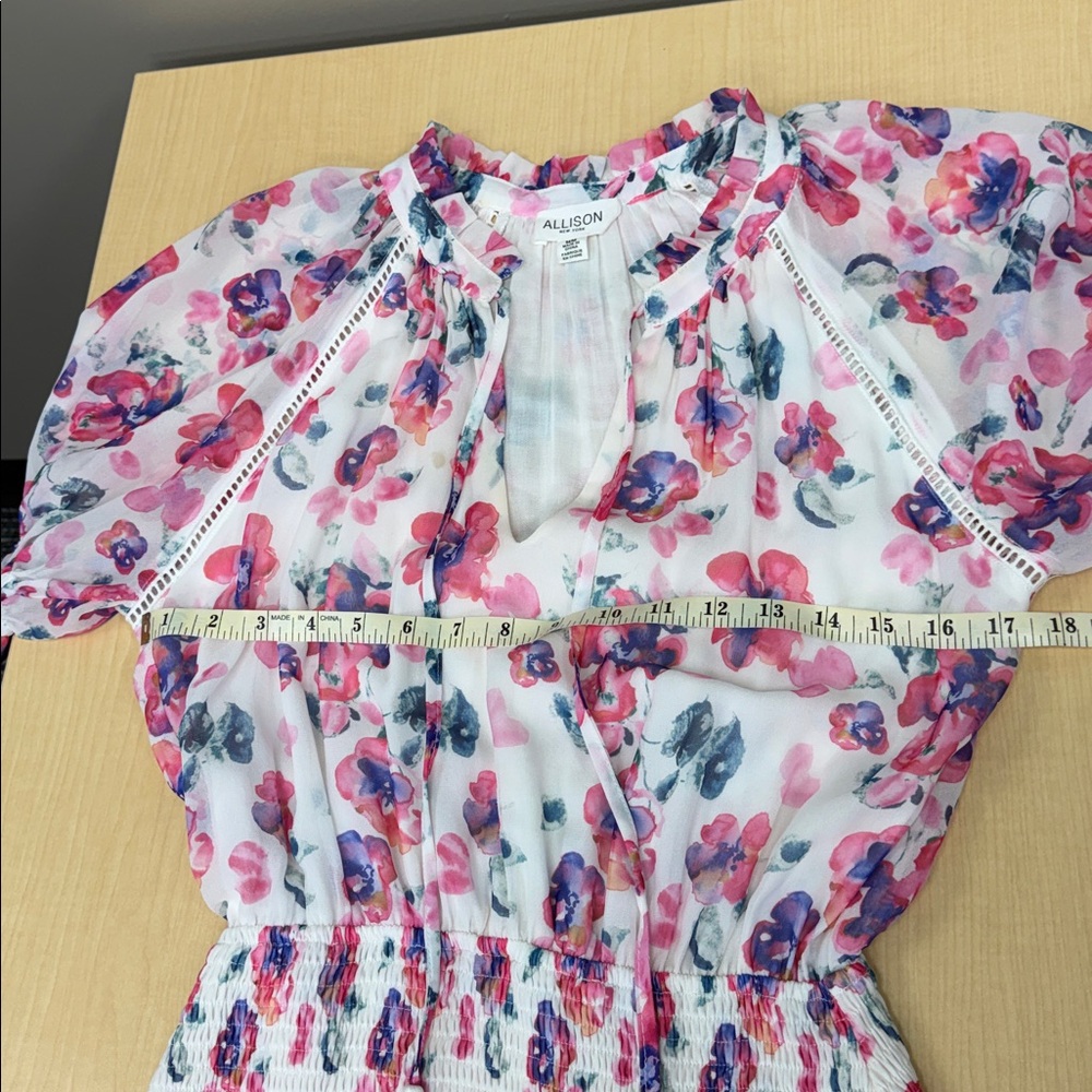 White Floral Dress with Pink and Purple Accents By Allison NY Size medium - Picture 5 of 16